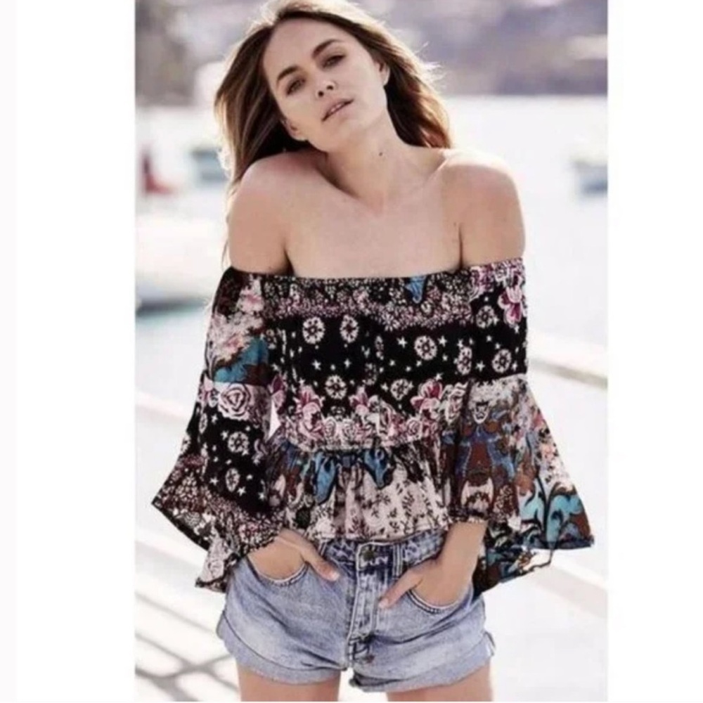 Jaase Evening Skies Off The Shoulder Cropped Boho Top Size X-Small